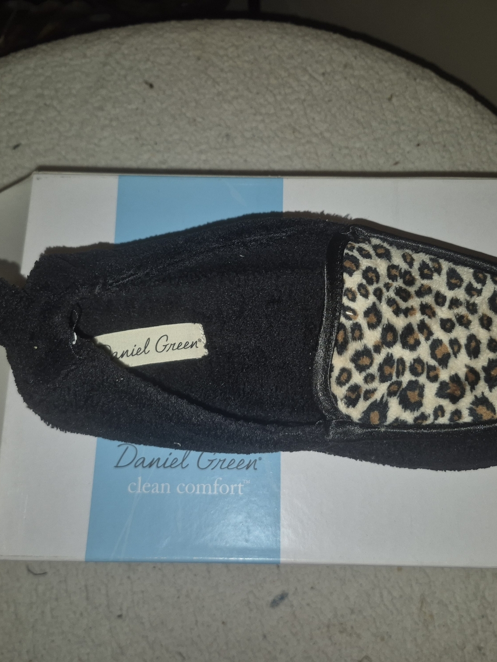 Daniel Green Women's Black Slip-On Slipper with Leopard Accent